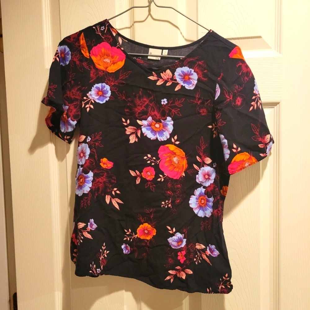 Black floral blouse